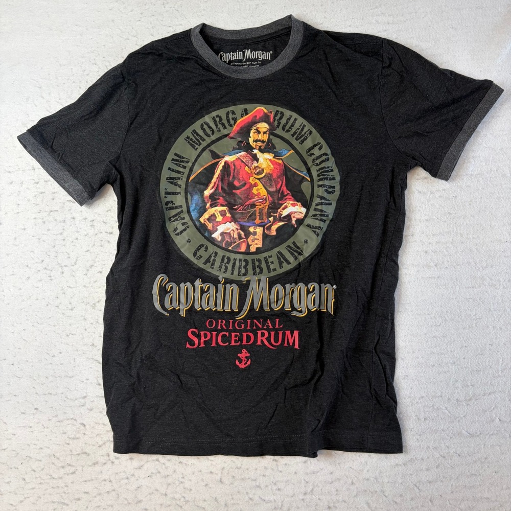 Captain Morgan Graphic T-Shirt Mens Medium Black Ringer Caribbean Spiced Rum